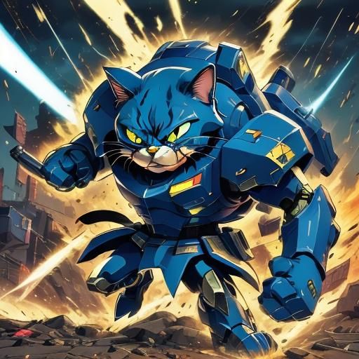 Angry Cat with Taser Gun in Anime Style