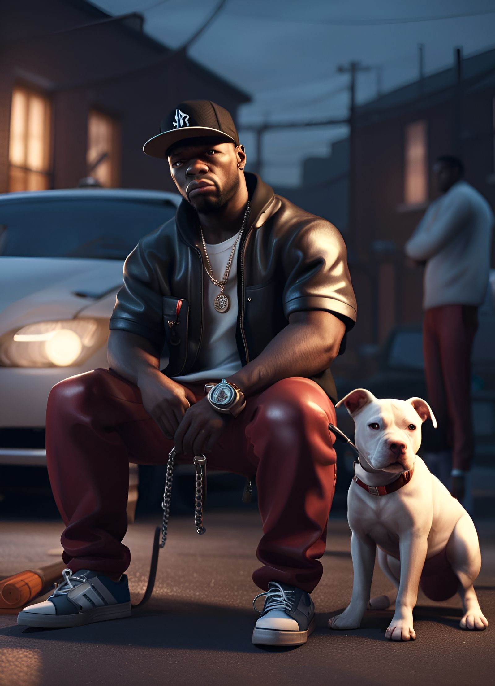 Rapper with Pitbull in Ghetto: 3D Game Render