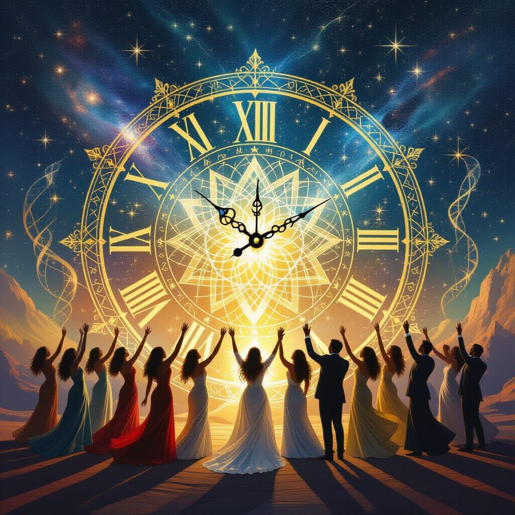 Cosmic Clock of Unity: Mystical Surrealist Vision