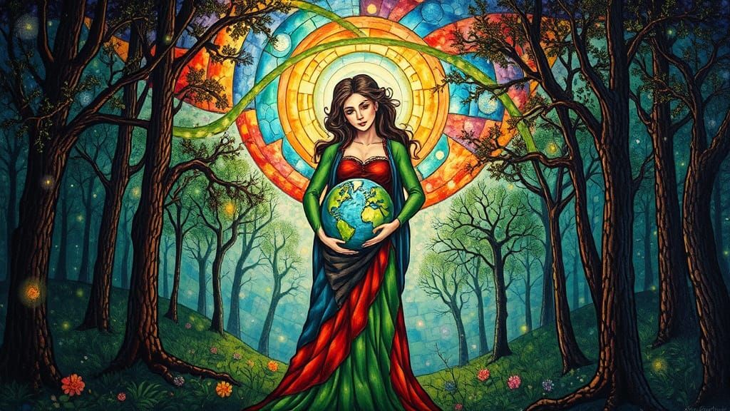 Mother and Father Earth in Surreal Forest