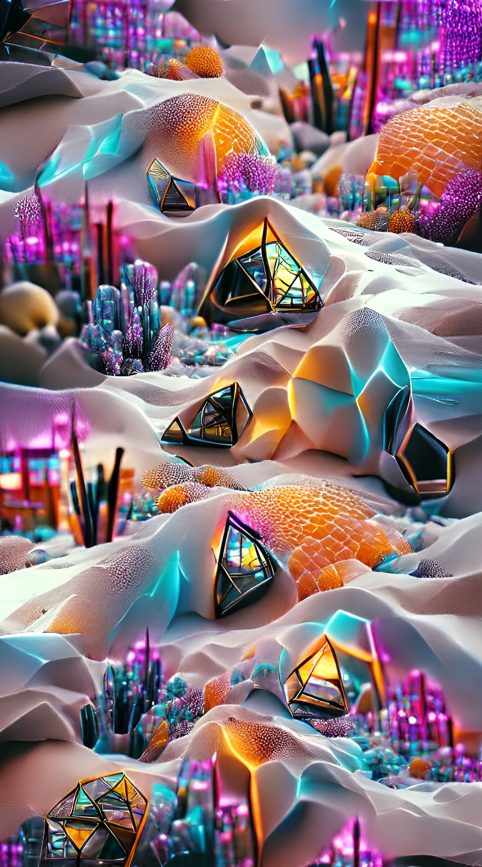 Surreal Crystal Landscape in Sci-Fi Style