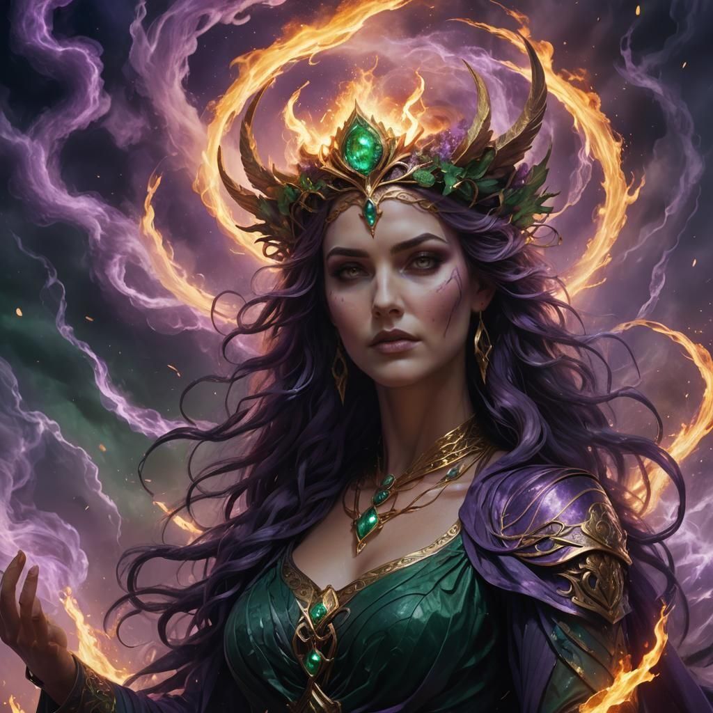 Goddess Hekate Amidst a Violet Vortex