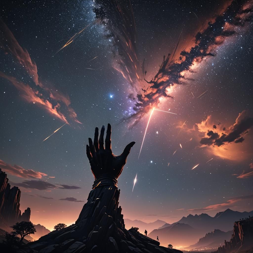 Celestial Nightscape: God's Hand in Starry Sky