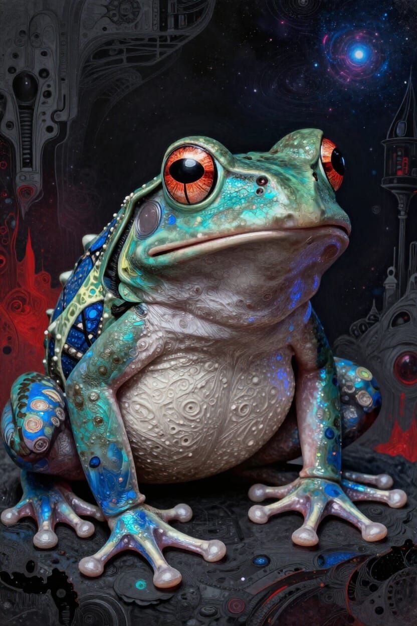 Mafia Frog Portrait in Cosmic Mixed Media Style