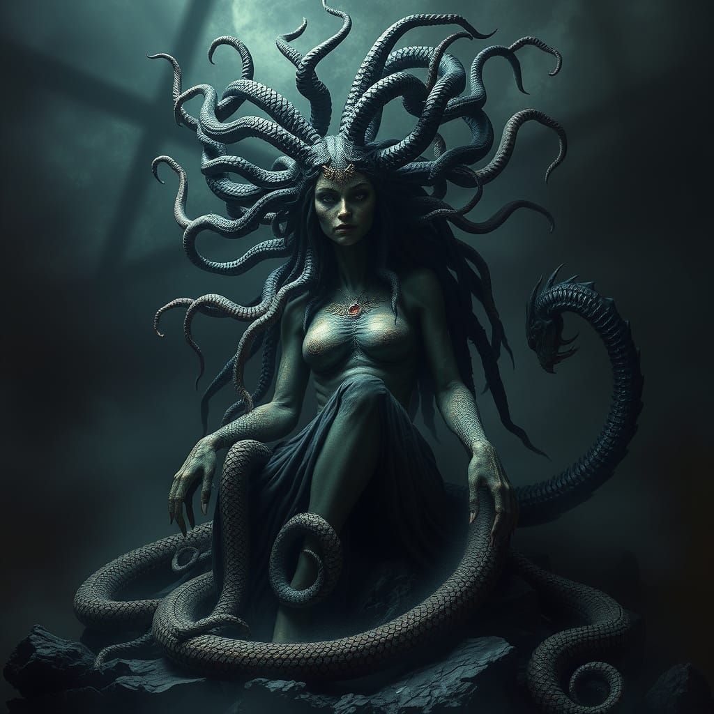 Regal Gorgon Goddess in Dark Fantasy Art