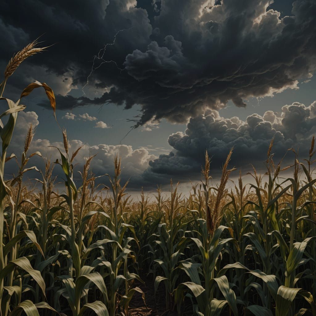 Dramatic Cornfield Scene with Approaching Storm