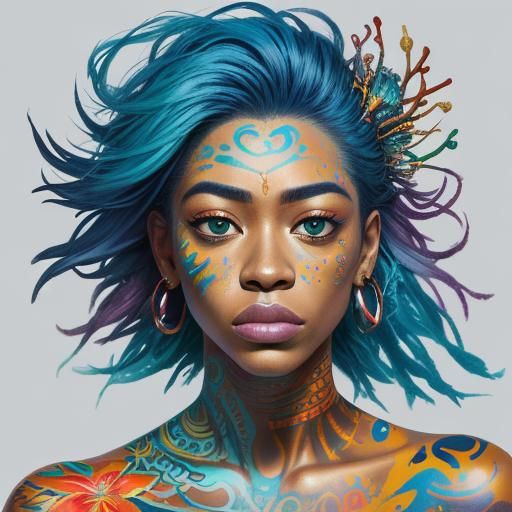 Vibrant Street Art Mermaid with Peacock Tail