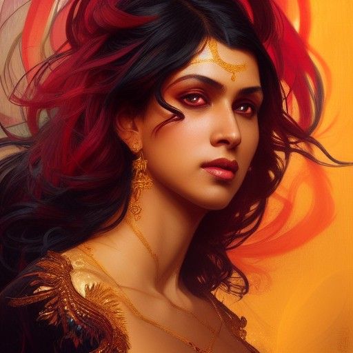 Laxmi Portrait in Hyperdetailed Art Nouveau Style