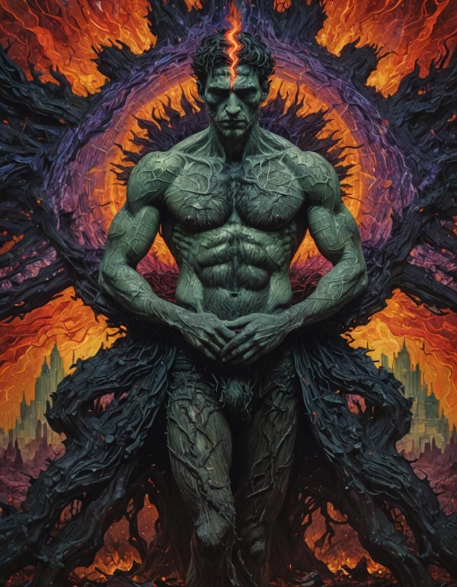 Surrealist Post-Apocalyptic Deity in Van Gogh Darkwave Style