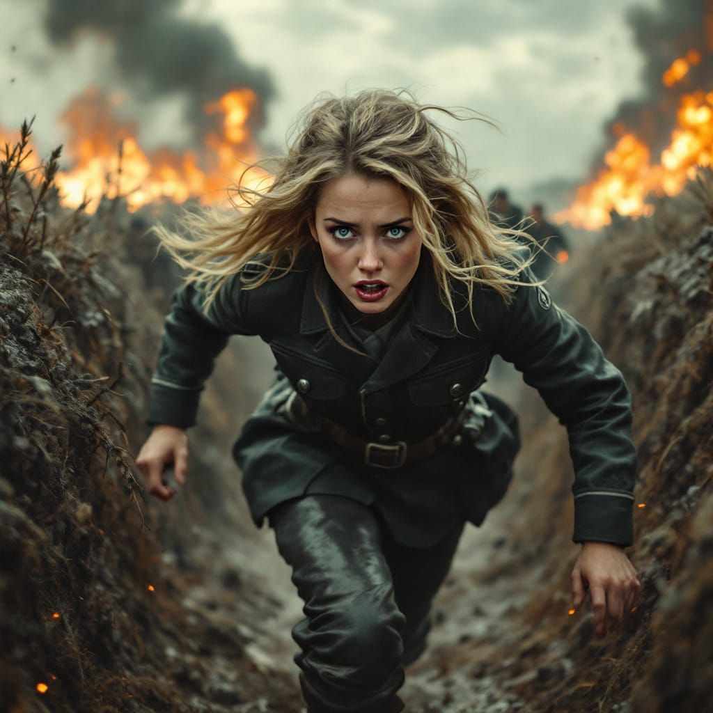 WWI German Soldier Heidi Flees Explosions in Trench Oil Pain...