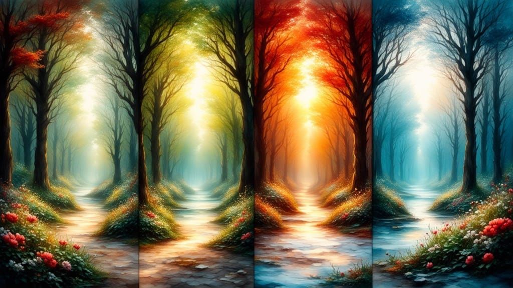 Versailles Gardens Through the Seasons in Antique Watercolor...