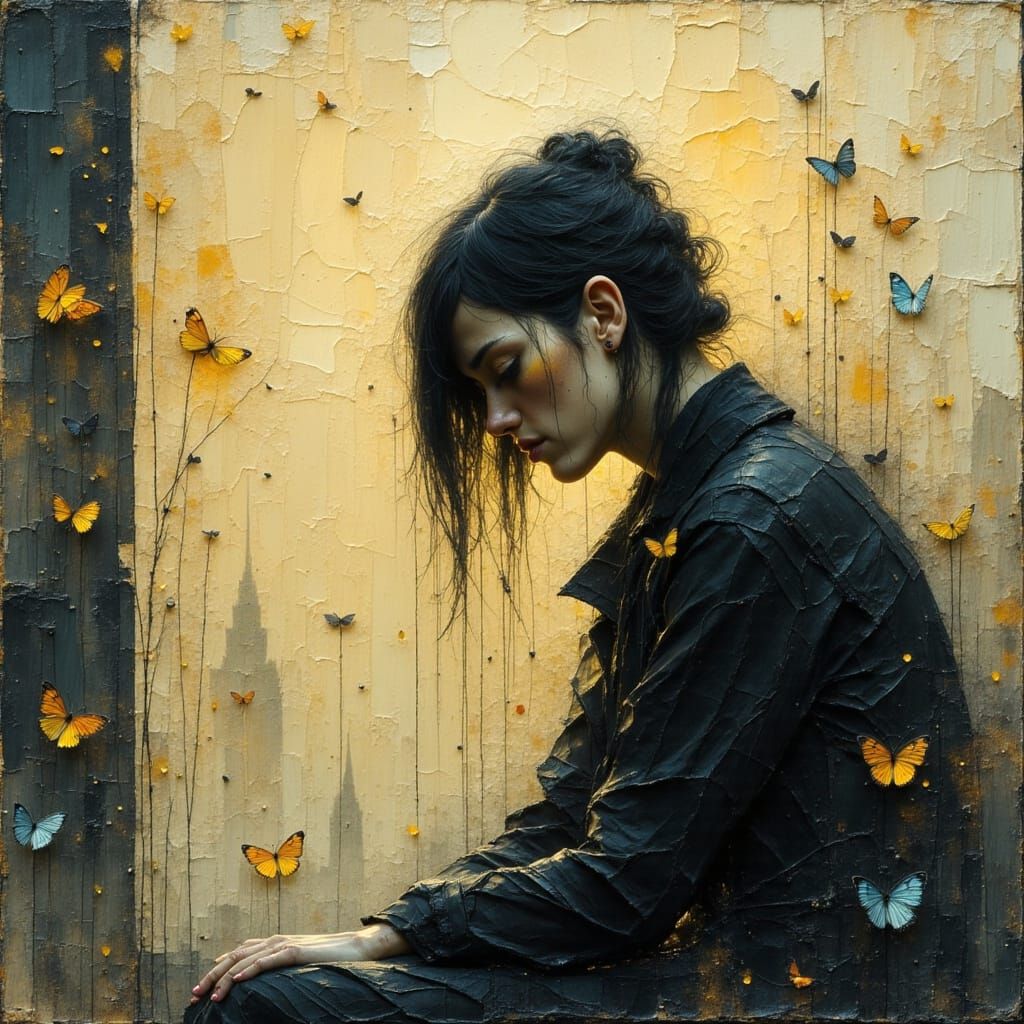 Contemplative Figure in a Melancholic, Abstract Style