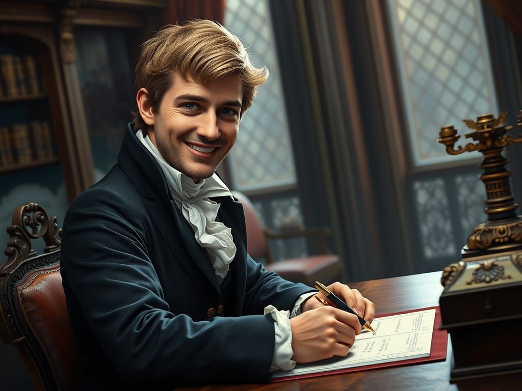 Duke Writing Birth Announcements in Regency Era Style