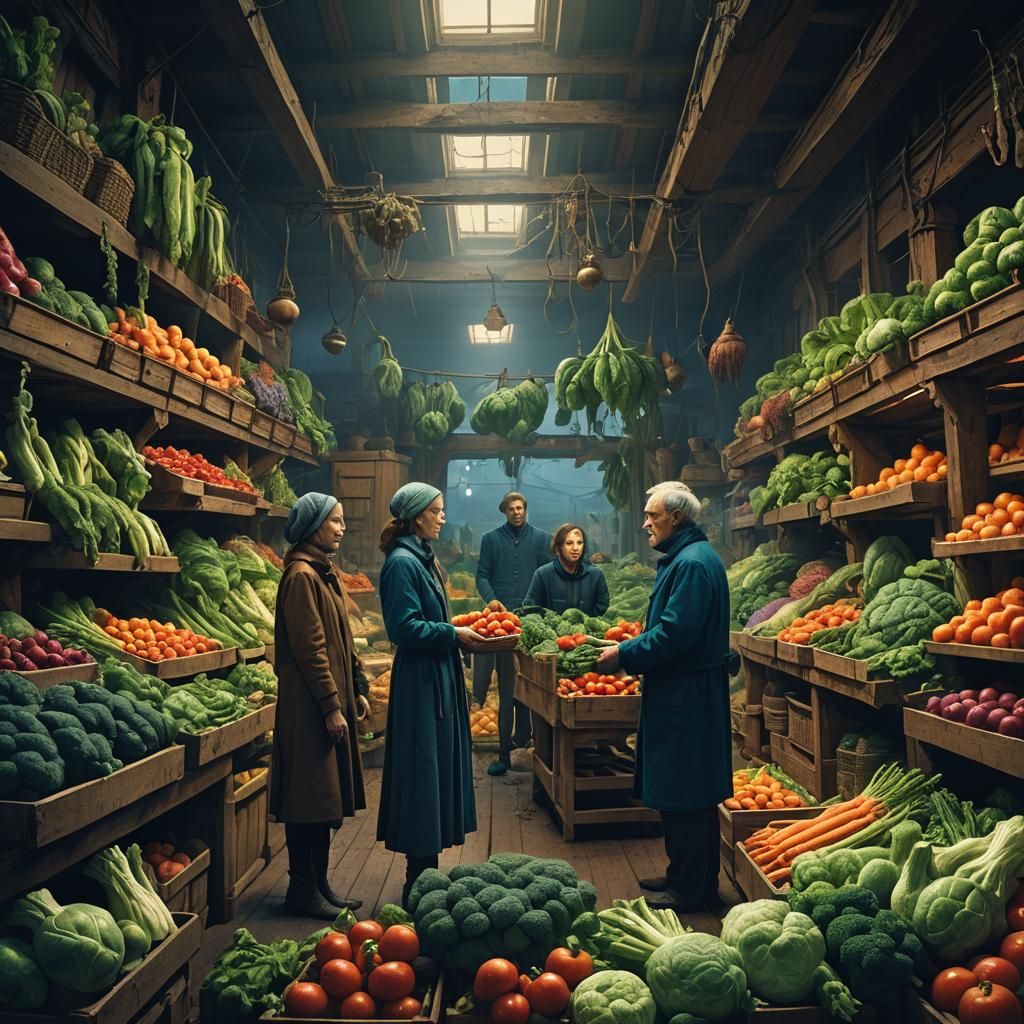 Mystical Vegetable Store in Matte Painting Style