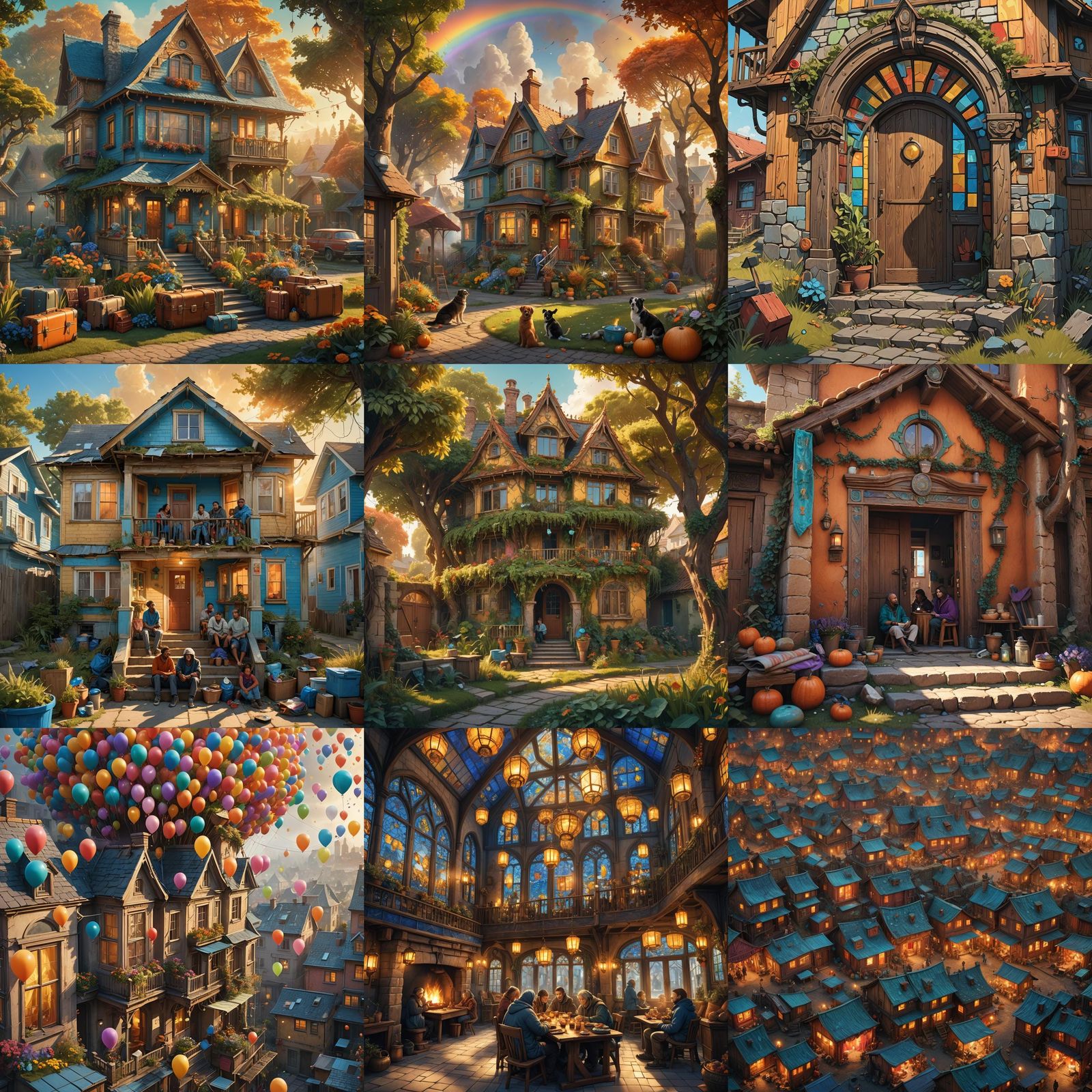 Happy House with Homeless People: Detailed Matte Painting