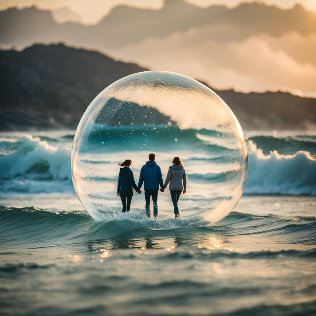 Couple in Bubble on Ocean: Professional Photography