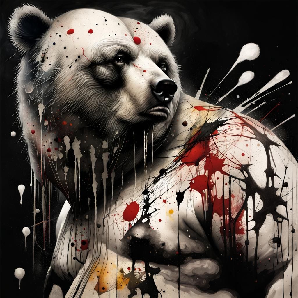 Surreal Ink Splatter Yakuza Bear Portrait