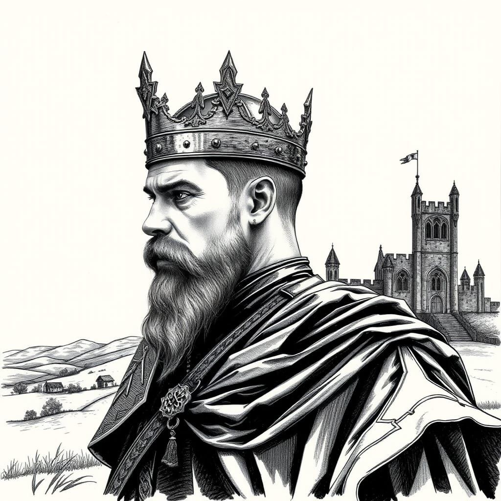 Medieval King Profile in Pen and Ink Sketch