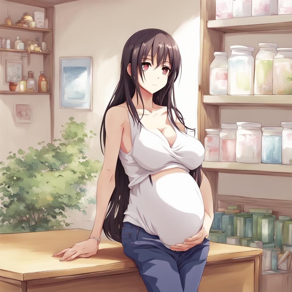 Pregnant Anime Girl in Manga Style