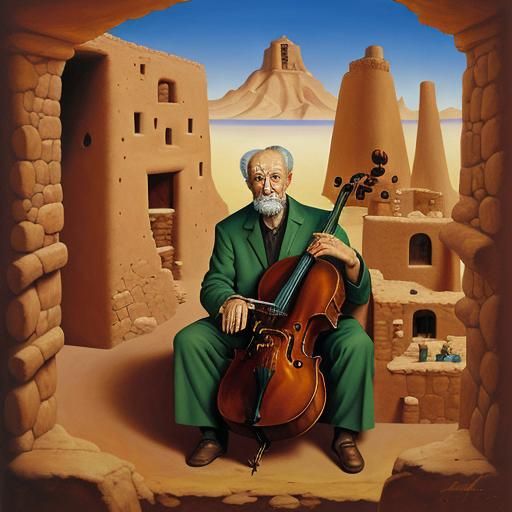 Surreal Cello Player in Anasazi Landscape