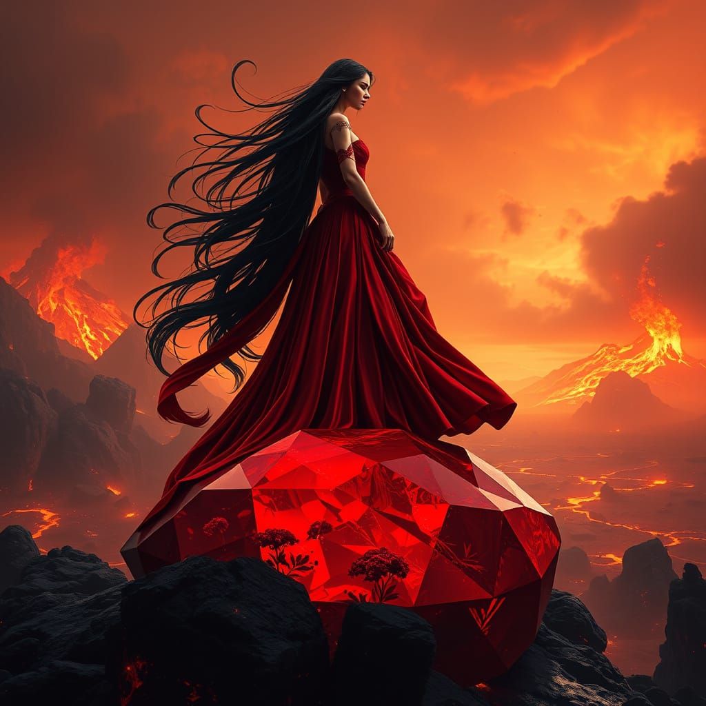 Regal Princess Amidst Ruby Volcanic Landscape