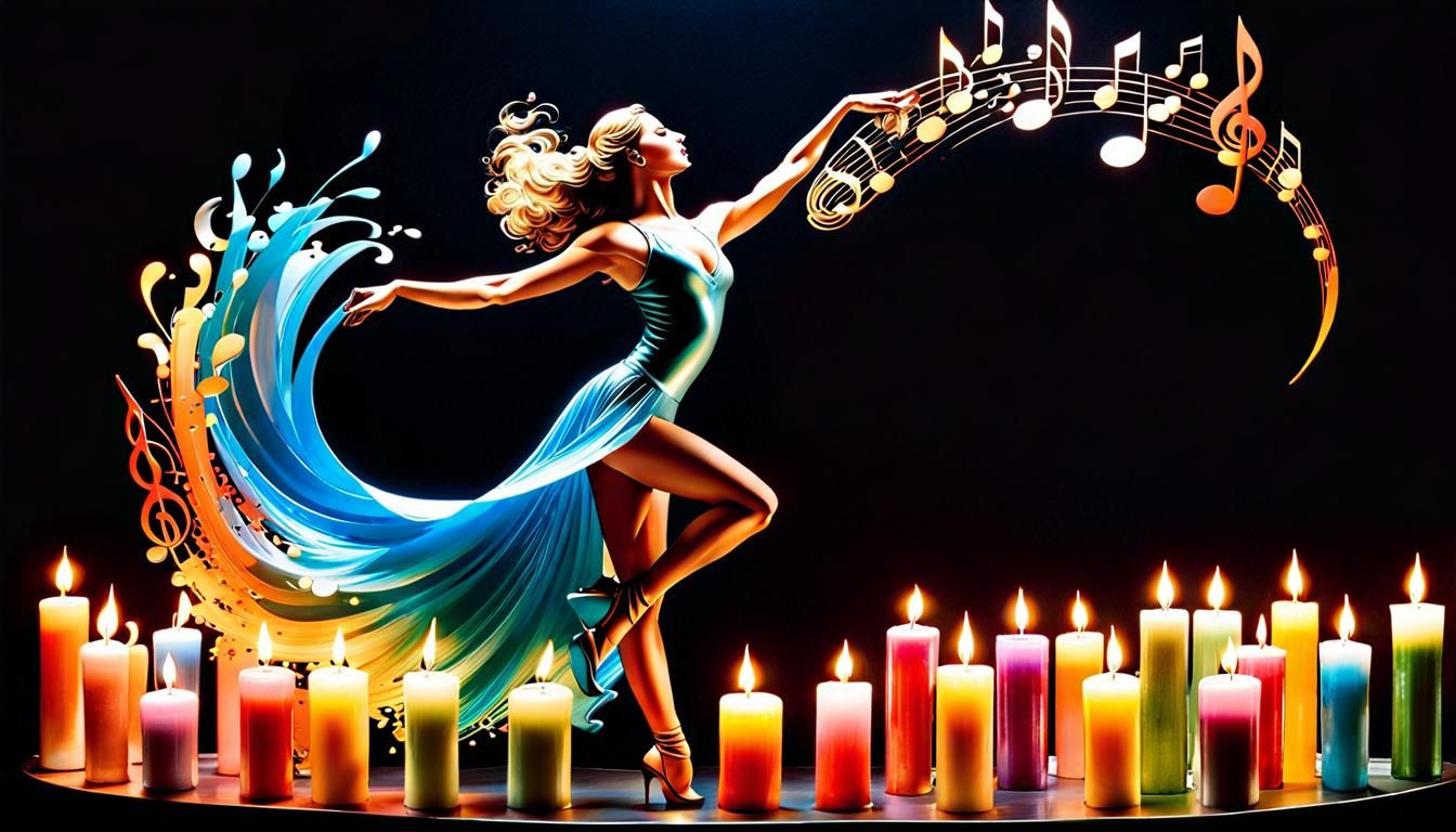 Silhouette Dancer Amidst Musical Aromas in 3D