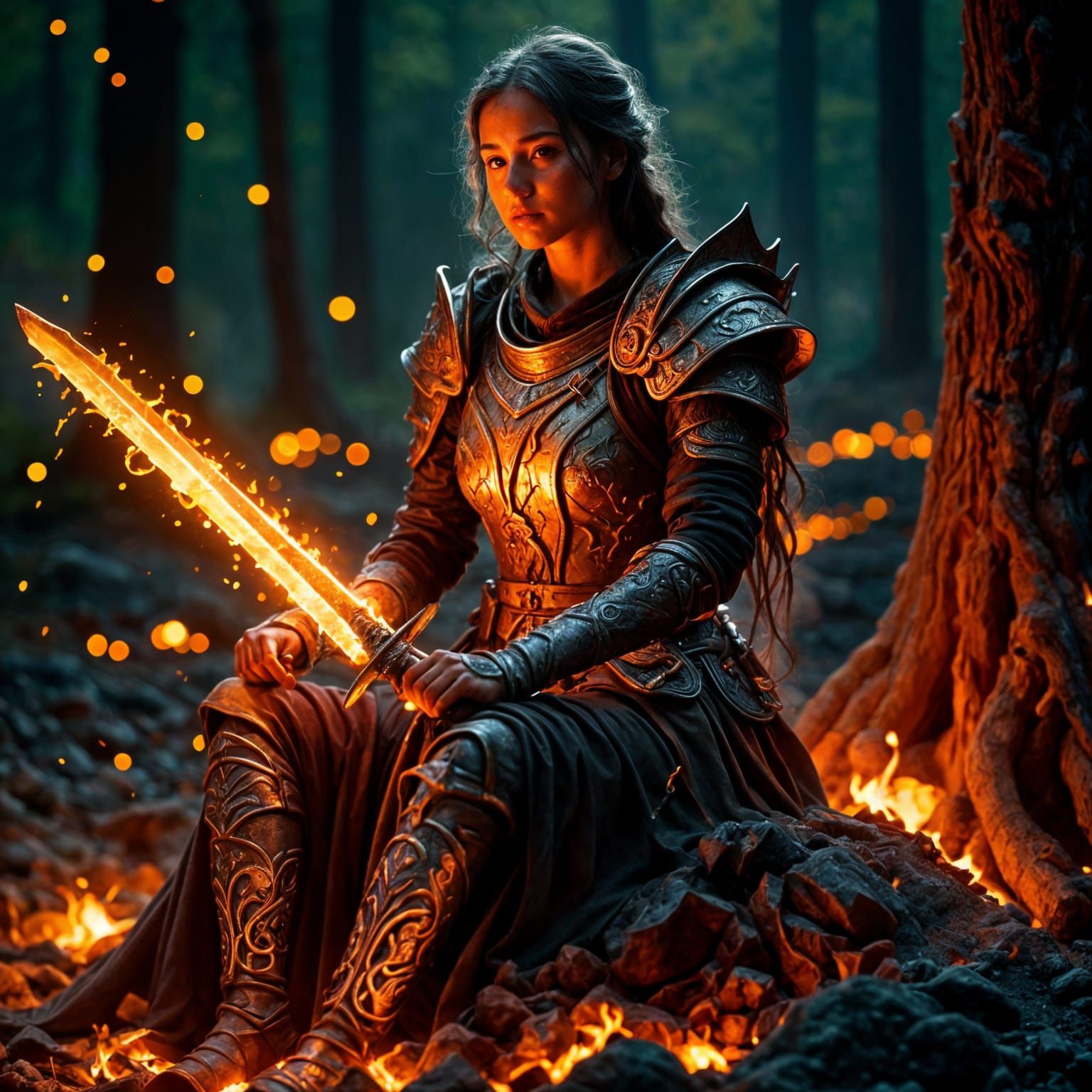 Fantasy Maiden Warrior with Lava Sword