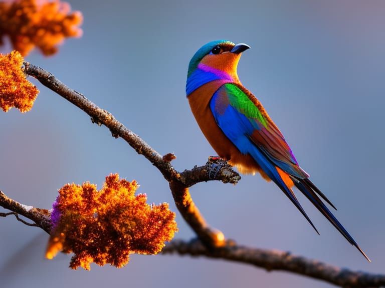 Birds on Icy Branch in Hyper-Realistic Style