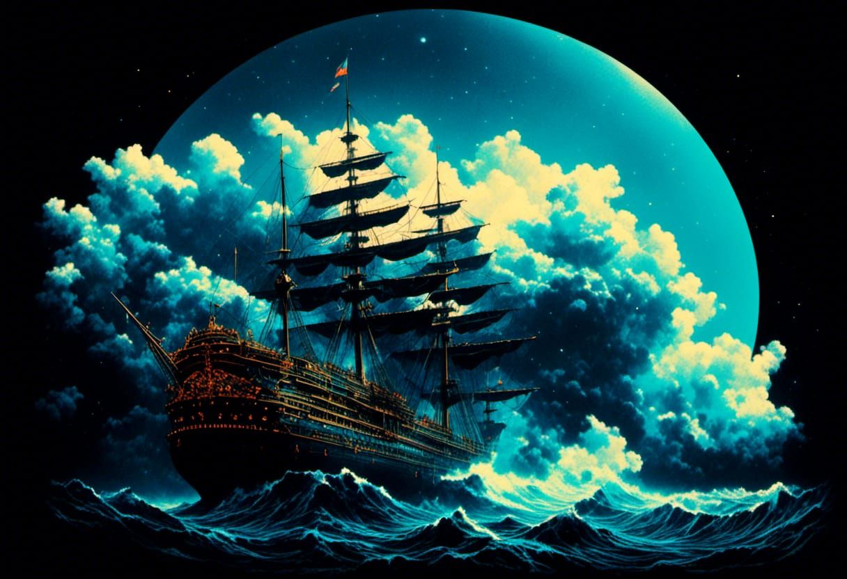 Galactic Space Pirate Ship in Double Exposure Art