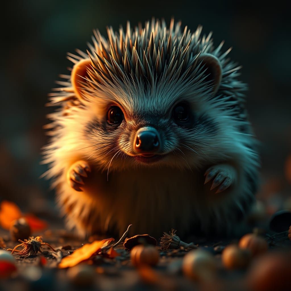 Fluffy Hedgehog Trick-or-Treat Portrait in Digital Art Style