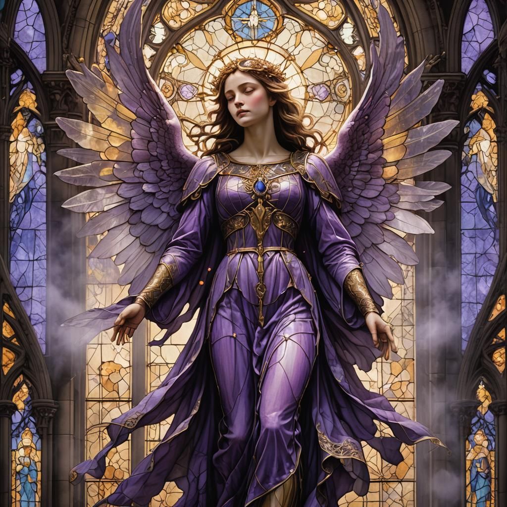 Purple Angel in Gothic Dreamscape as Matte Painting