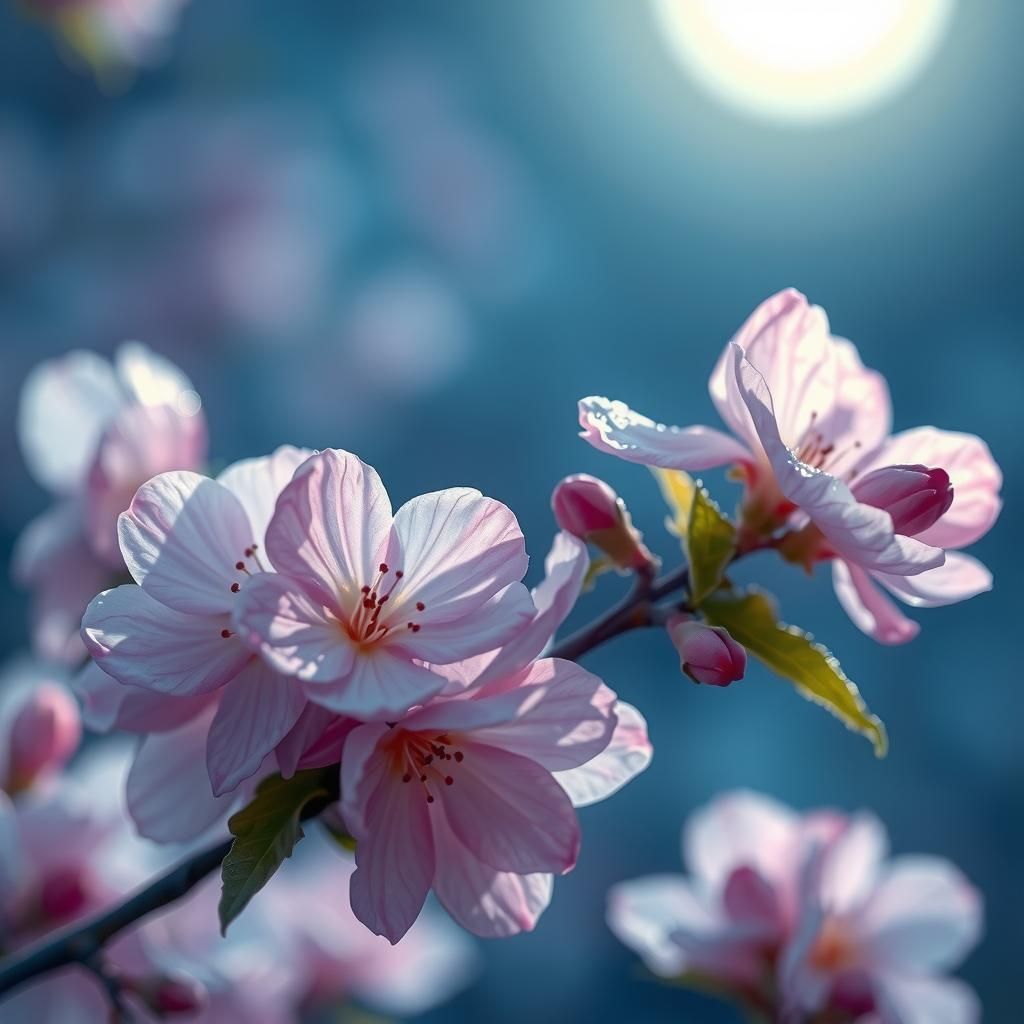 Moonlit Cherry Blossoms in Watercolor Style