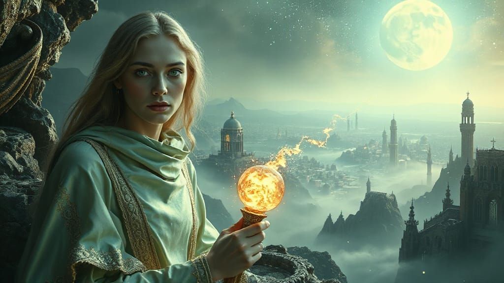 Surreal Mystical Being Stands at Dreamlike World Threshold i...