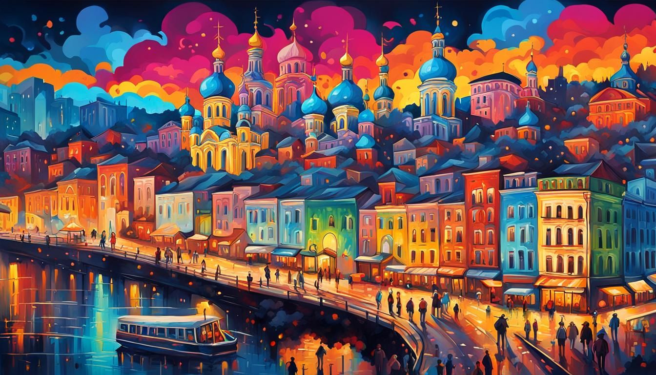 Kyiv Nightlife Mural in Graffiti Splash Art Style