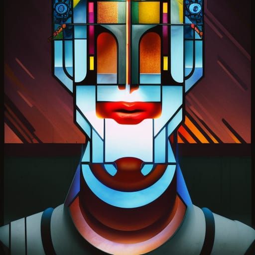 Cyberpunk Man: Stained Glass and Steampunk Engine