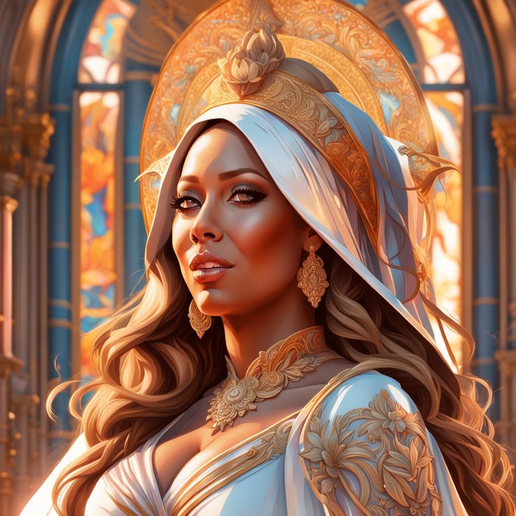 Mariah Carey as Virgin Saint in Art Nouveau Style