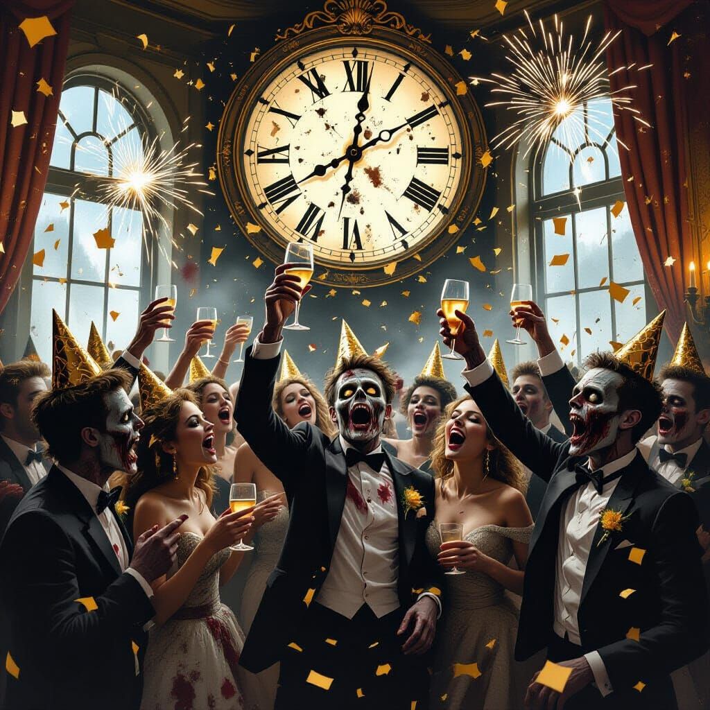 Zombie New Year's Eve Party in a Grand Ballroom