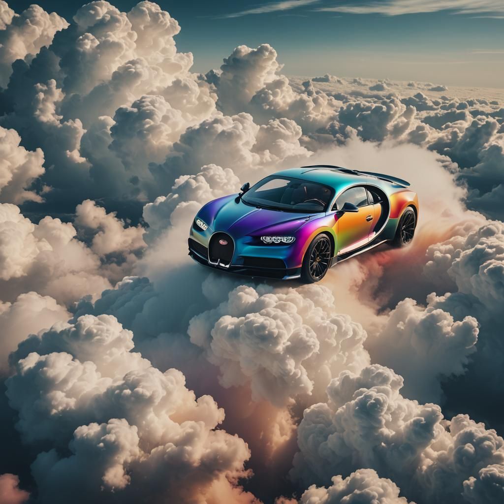 Rainbow Bugatti Chiron Flies Through Clouds