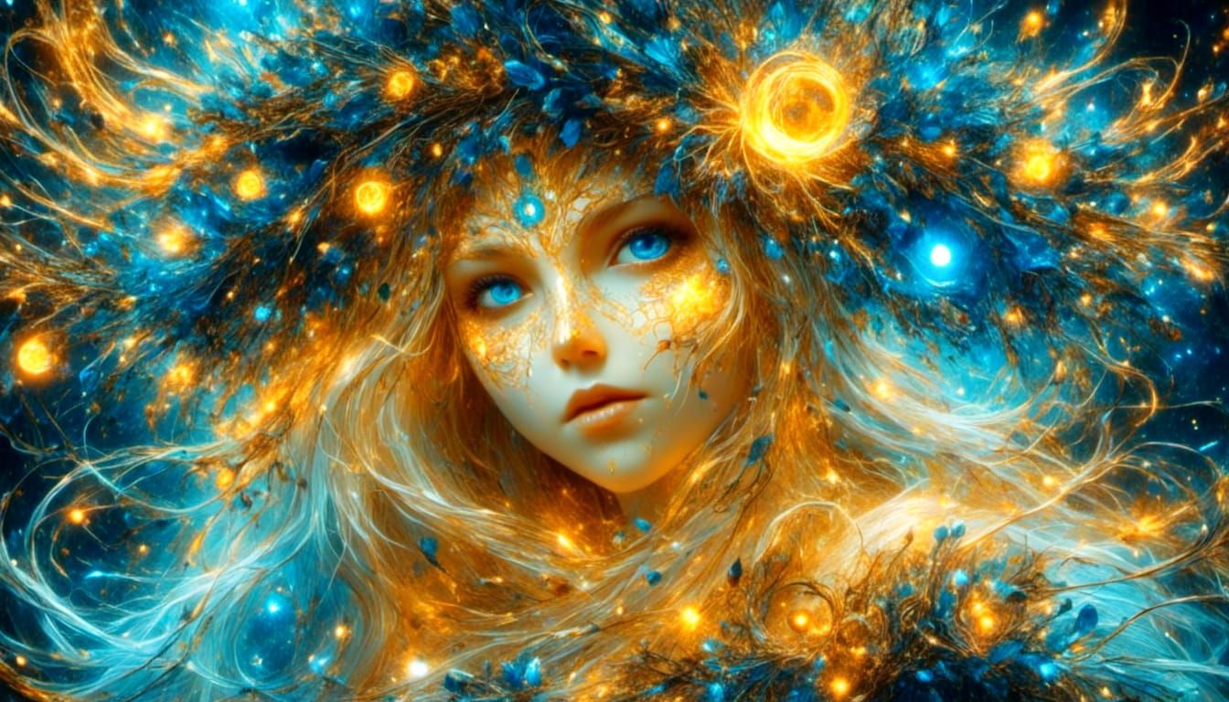 Elven Woman Portrait with Fairytale Figures