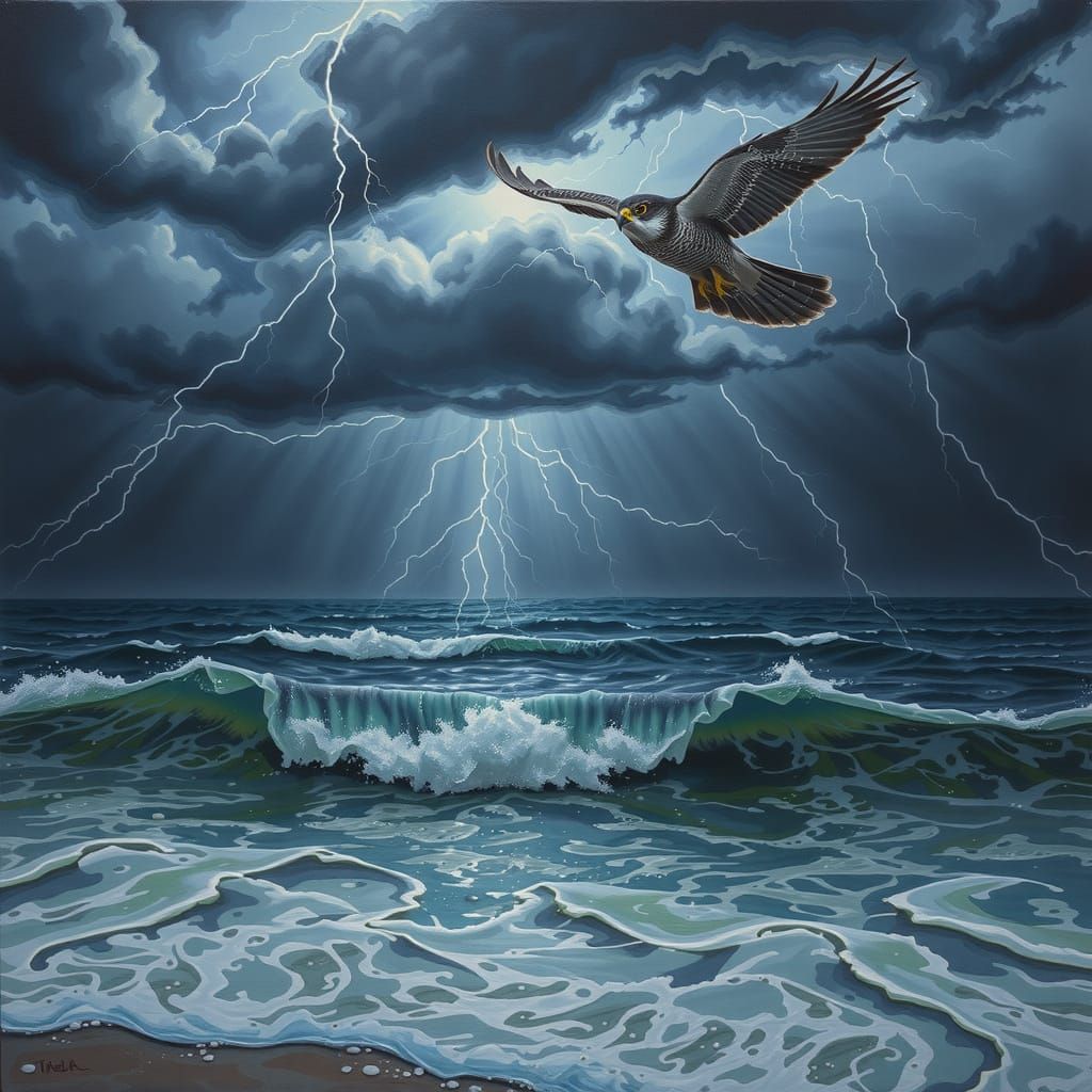 Peregrine Falcon Soaring in Stormy Sky