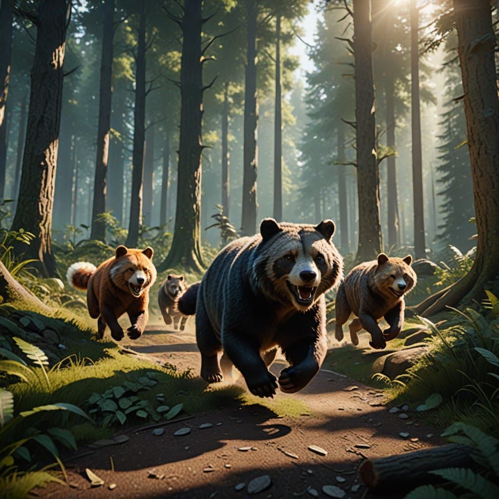 Hyper-Realistic Animals Running Through Forest in 3D Render