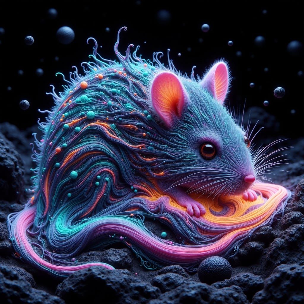 Chibi Mouse Silhouette Filled with Radiant Night Sky