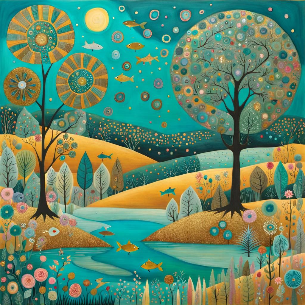 Glittering Landscape in Art Brut Style