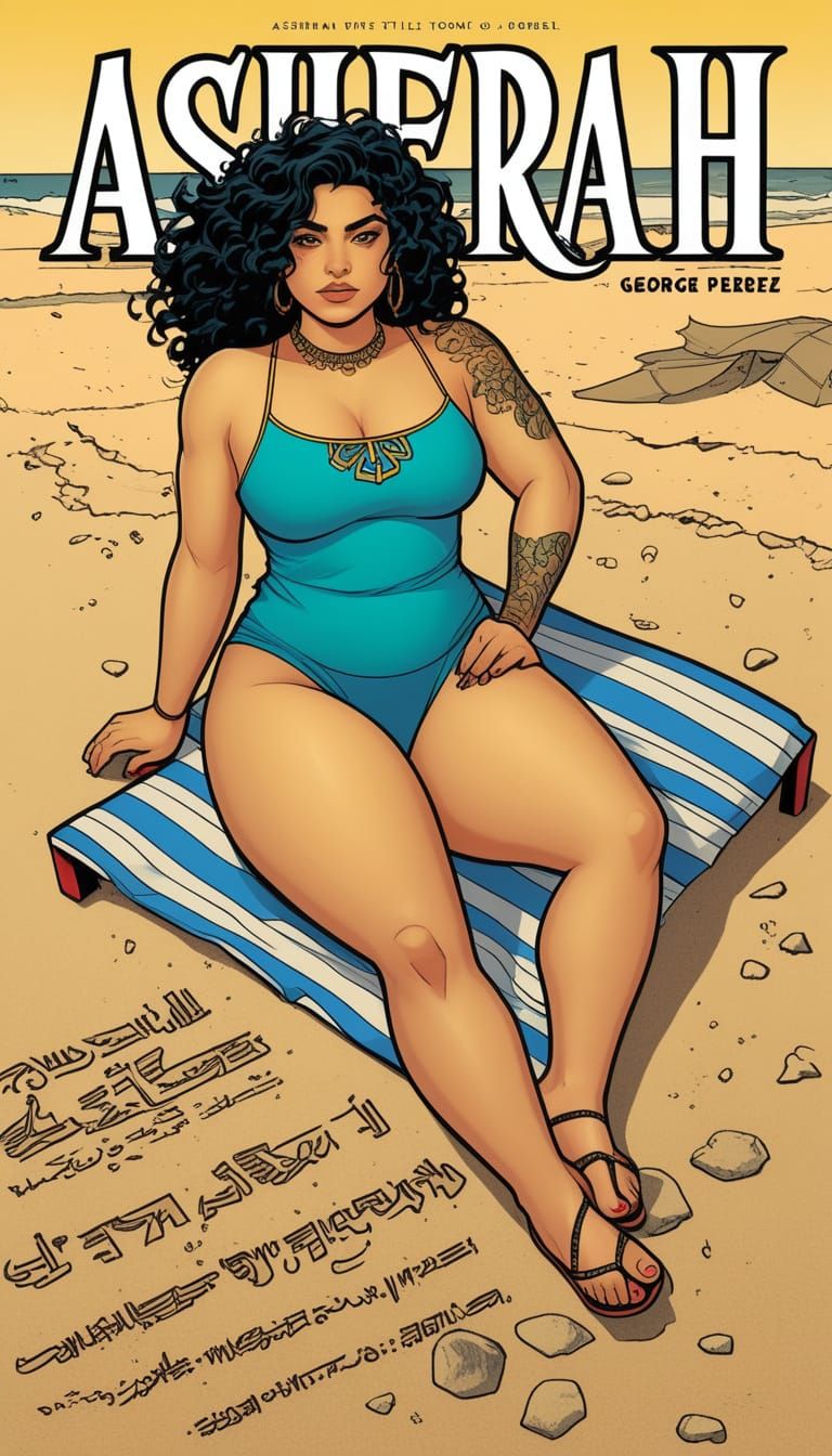 Comic Book Cover Art of Asherah, a Bbw Iranian Woman, in Geo...