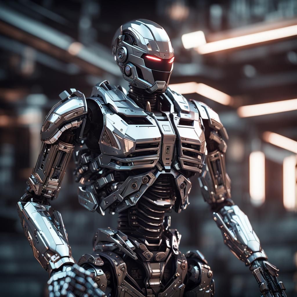 Futuristic Metallic Robocop Render in Sci-Fi Style