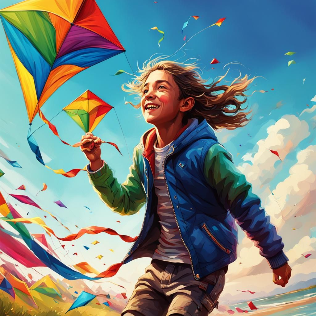 Hyperrealistic Kite Flyer in Splash Art Style
