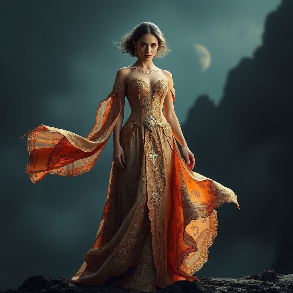 Woman in Flowing Dress: Epic Cinematic Digital Painting