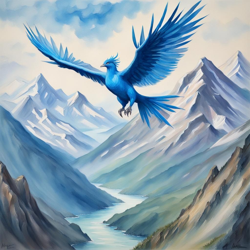 Articuno Soaring: Gouache Impressionist Masterpiece