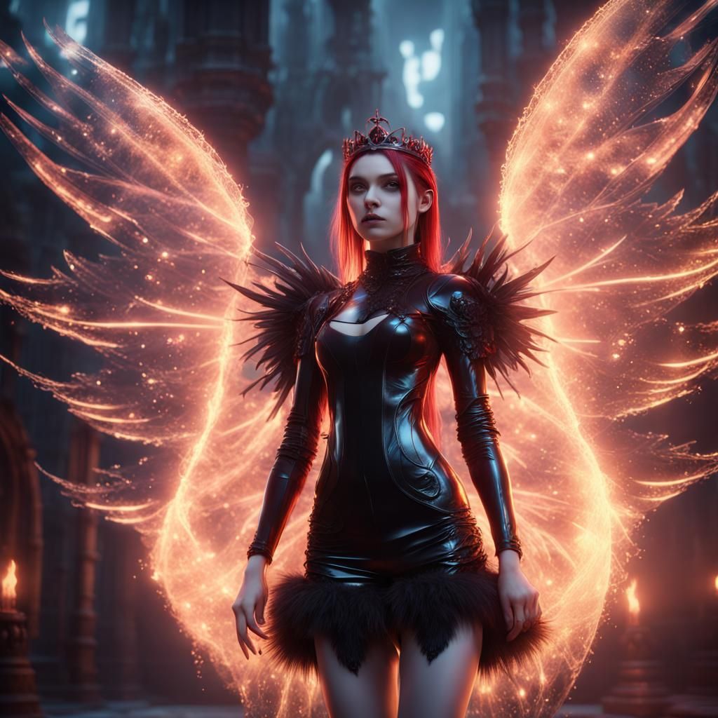 Gothic Girl with Fuzzy Wings in Detailed Matte Painting