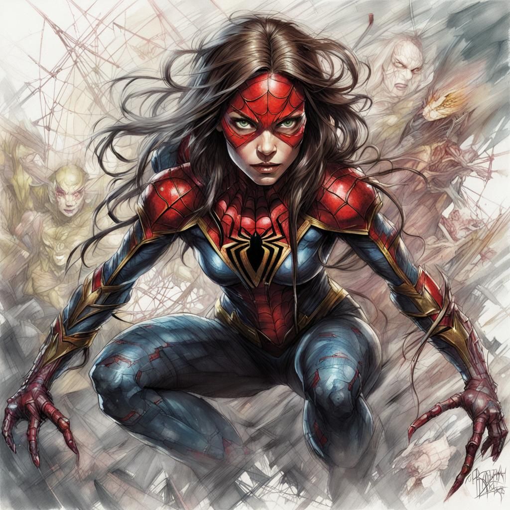 Marvel's Spider Woman: Detailed Color Pencil Sketch